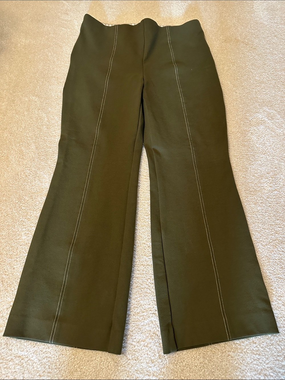 Anthropologie Olive Green pull on Wide-Leg Crop Flare Trousers size M